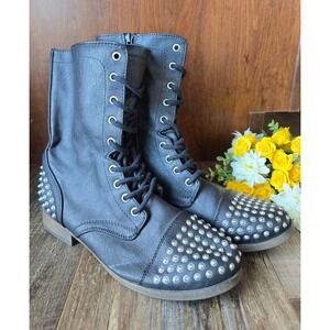 American Eagle Outfitters AEO Black Studded Combat Boots Lace Up Zipper Size 9.5
